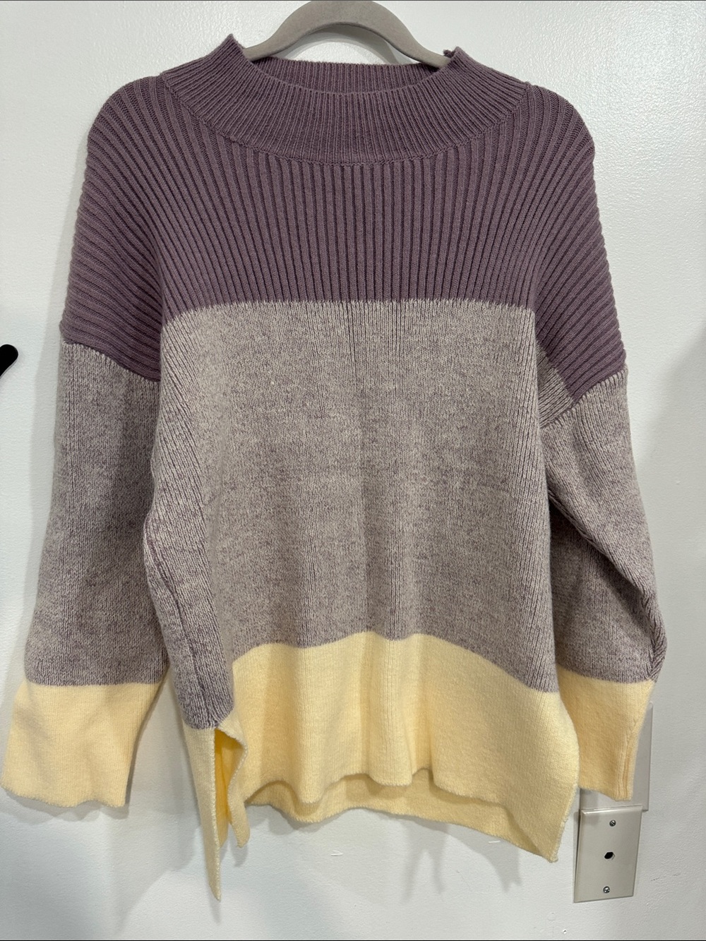 Colorblock Cowl Sweater in Lavender, Taupe & Pale Yellow